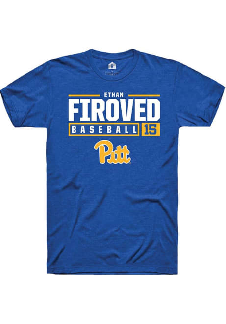 Ethan Firoved Blue Pitt Panthers NIL Stacked Box Short Sleeve T Shirt