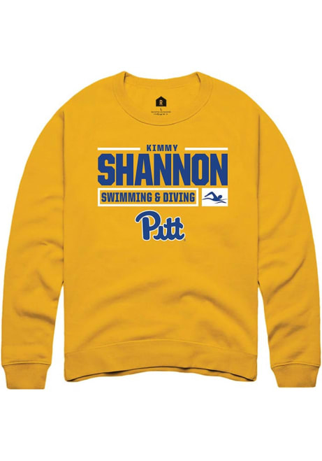 Kimmy Shannon Rally Mens Gold Pitt Panthers NIL Stacked Box Crew Sweatshirt