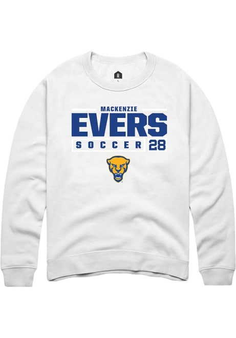 Mackenzie Evers Rally Mens White Pitt Panthers NIL Stacked Box Crew Sweatshirt