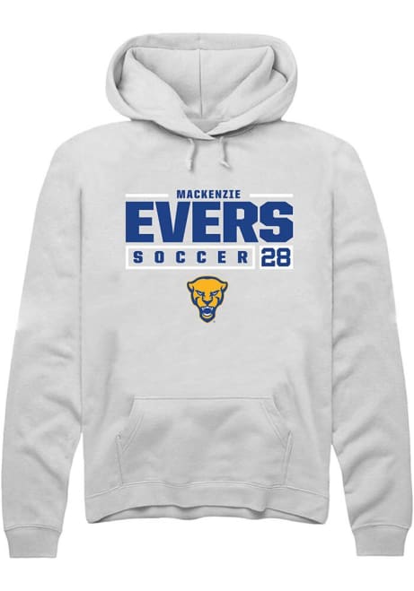 Mackenzie Evers Rally Mens White Pitt Panthers NIL Stacked Box Hooded Sweatshirt