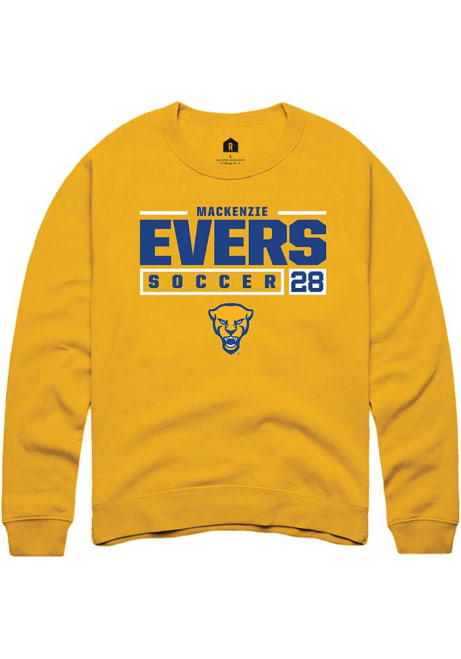 Mackenzie Evers Rally Mens Gold Pitt Panthers NIL Stacked Box Crew Sweatshirt