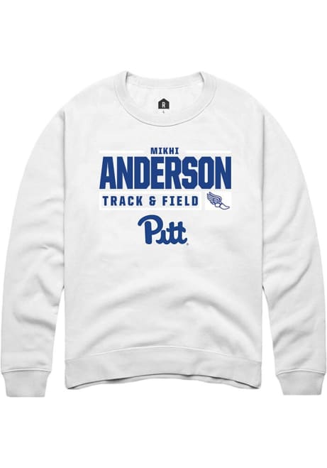 Mikhi Anderson Rally Mens White Pitt Panthers NIL Stacked Box Crew Sweatshirt