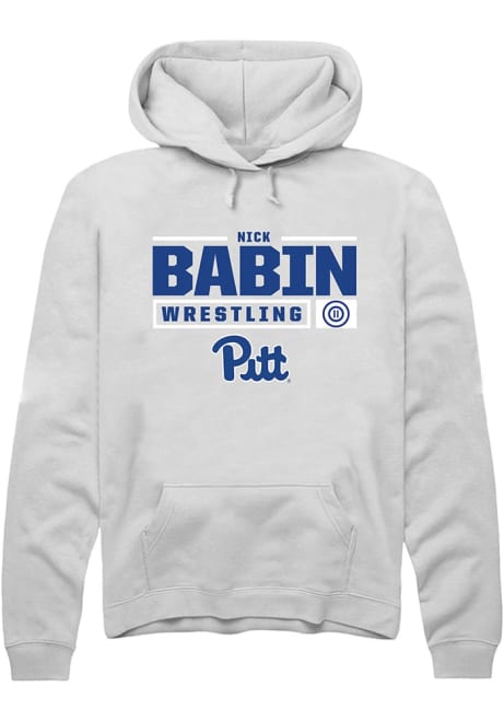 Nick Babin Rally Mens White Pitt Panthers NIL Stacked Box Hooded Sweatshirt