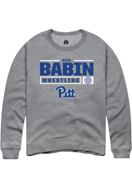 Nick Babin Rally Mens Graphite Pitt Panthers NIL Stacked Box Crew Sweatshirt