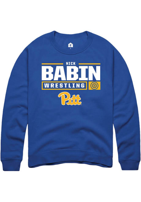 Nick Babin Rally Mens Blue Pitt Panthers NIL Stacked Box Crew Sweatshirt