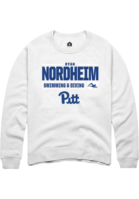 Ryan Nordheim Rally Mens White Pitt Panthers NIL Stacked Box Crew Sweatshirt