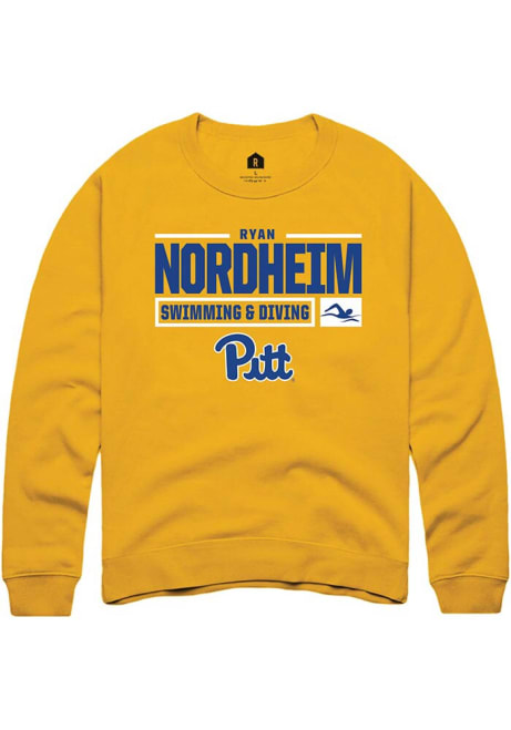 Ryan Nordheim Rally Mens Gold Pitt Panthers NIL Stacked Box Crew Sweatshirt