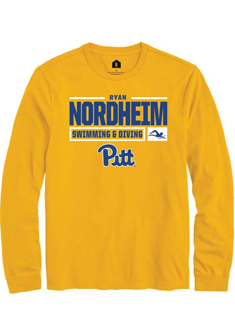 Ryan Nordheim Rally Mens Gold Pitt Panthers NIL Stacked Box Tee