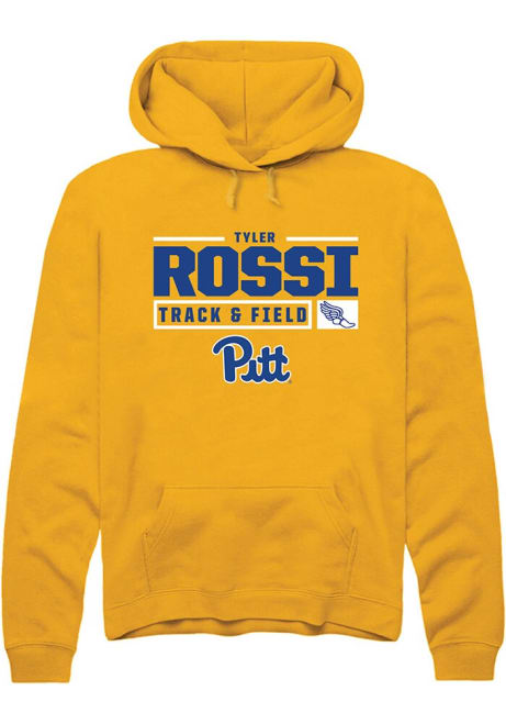 Tyler Rossi Rally Mens Gold Pitt Panthers NIL Stacked Box Hooded Sweatshirt