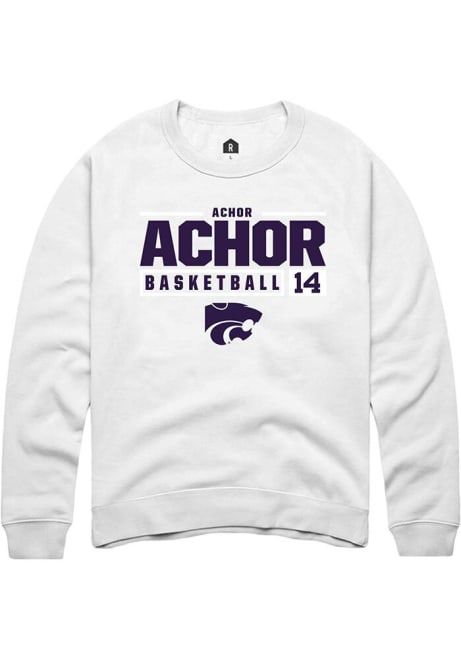 Achor Achor Rally Mens White K-State Wildcats NIL Stacked Box Crew Sweatshirt