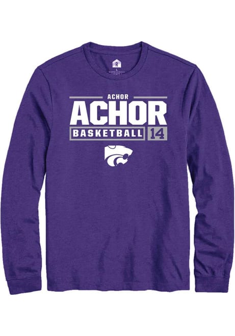 Achor Achor Rally Mens Purple K-State Wildcats NIL Stacked Box Tee