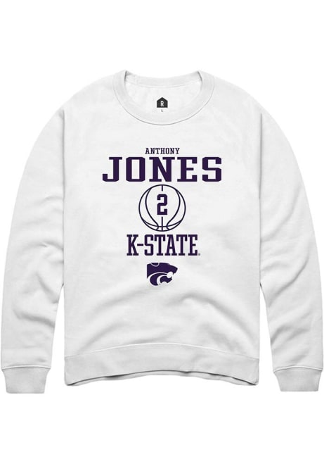 Anthony Jones Rally Mens White K-State Wildcats NIL Sport Icon Crew Sweatshirt