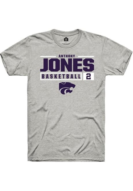 Anthony Jones Ash K-State Wildcats NIL Stacked Box Short Sleeve T Shirt