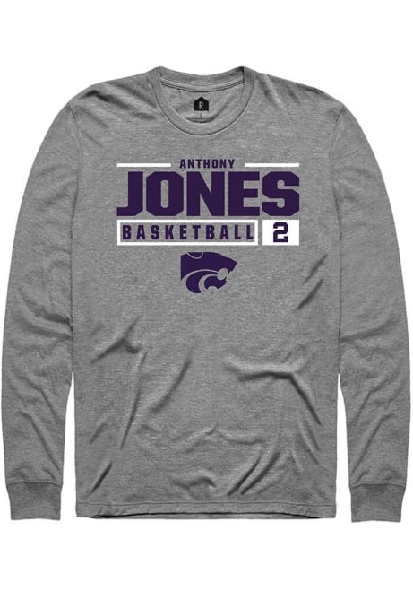 Anthony Jones Rally Mens Graphite K-State Wildcats NIL Stacked Box Tee