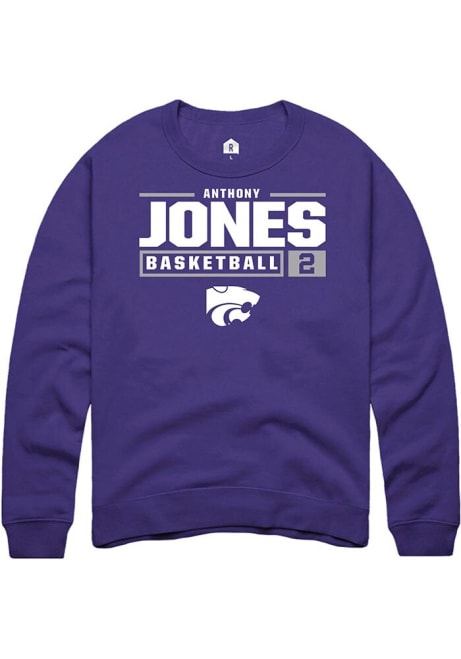 Anthony Jones Rally Mens Purple K-State Wildcats NIL Stacked Box Crew Sweatshirt