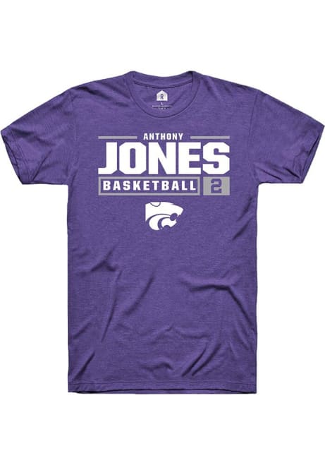 Anthony Jones Purple K-State Wildcats NIL Stacked Box Short Sleeve T Shirt