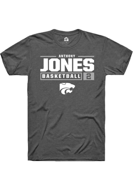 Anthony Jones Dark Grey K-State Wildcats NIL Stacked Box Short Sleeve T Shirt