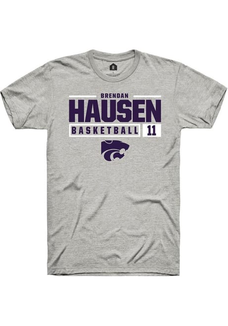 Brendan Hausen Ash K-State Wildcats NIL Stacked Box Short Sleeve T Shirt