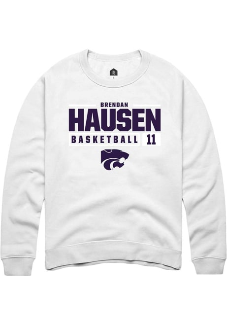 Brendan Hausen Rally Mens White K-State Wildcats NIL Stacked Box Crew Sweatshirt