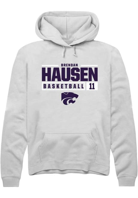 Brendan Hausen Rally Mens White K-State Wildcats NIL Stacked Box Hooded Sweatshirt