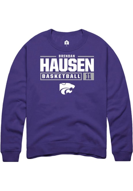 Brendan Hausen Rally Mens Purple K-State Wildcats NIL Stacked Box Crew Sweatshirt