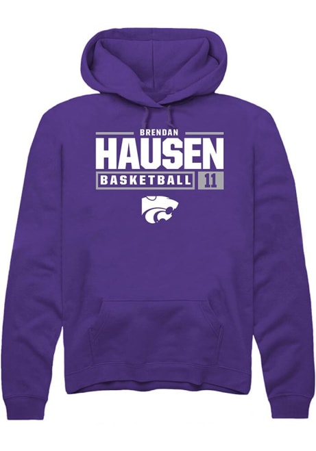 Brendan Hausen Rally Mens Purple K-State Wildcats NIL Stacked Box Hooded Sweatshirt