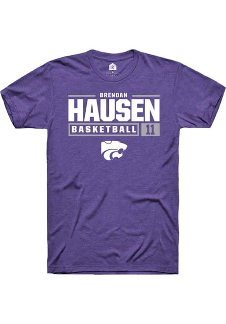 Brendan Hausen Purple K-State Wildcats NIL Stacked Box Short Sleeve T Shirt