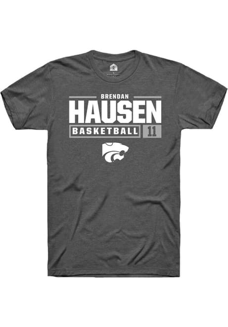 Brendan Hausen Dark Grey K-State Wildcats NIL Stacked Box Short Sleeve T Shirt