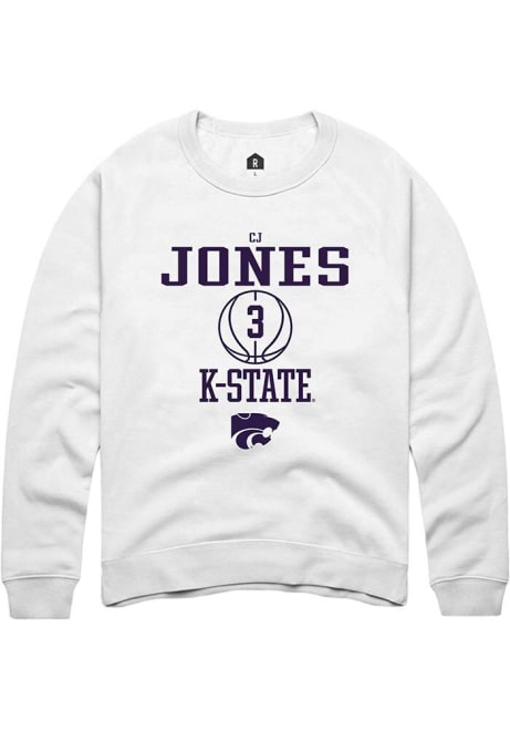 Cj Jones Rally Mens White K-State Wildcats NIL Sport Icon Crew Sweatshirt