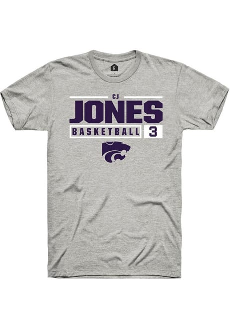 Cj Jones Ash K-State Wildcats NIL Stacked Box Short Sleeve T Shirt