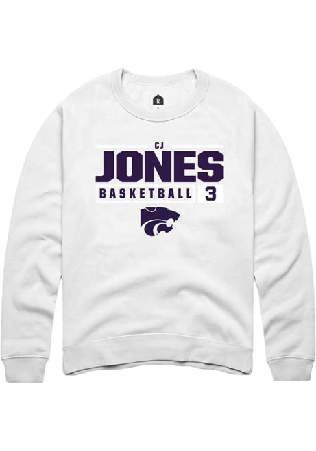 Cj Jones Rally Mens White K-State Wildcats NIL Stacked Box Crew Sweatshirt