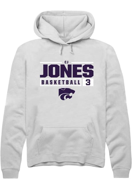 Cj Jones Rally Mens White K-State Wildcats NIL Stacked Box Hooded Sweatshirt