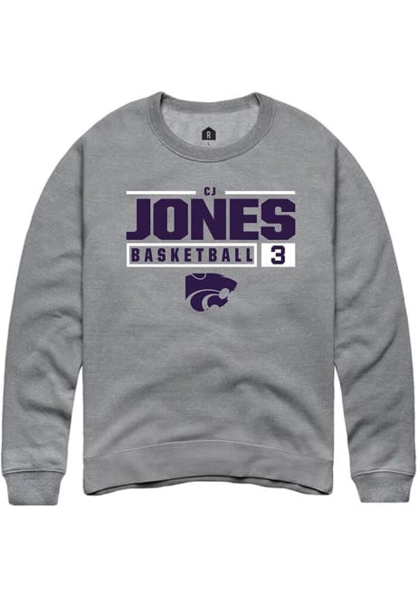 Cj Jones Rally Mens Graphite K-State Wildcats NIL Stacked Box Crew Sweatshirt