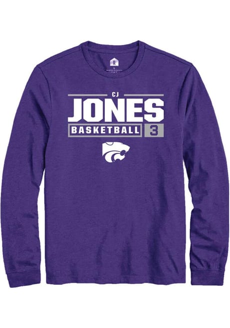 Cj Jones Rally Mens Purple K-State Wildcats NIL Stacked Box Tee