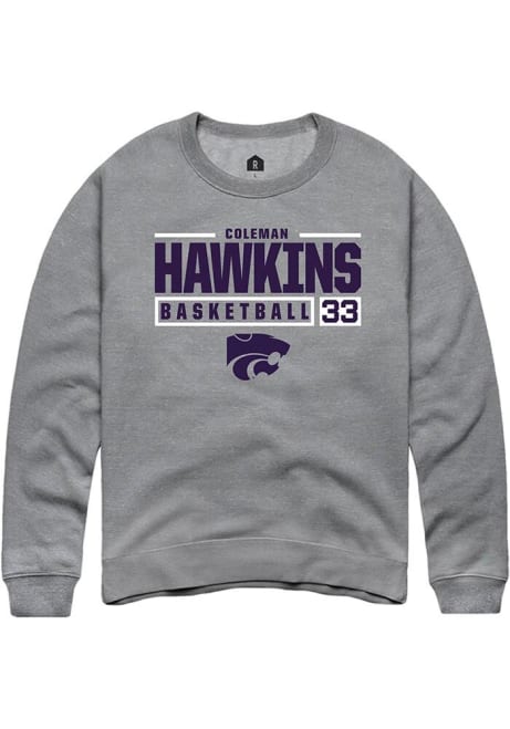 Coleman Hawkins Rally Mens Graphite K-State Wildcats NIL Stacked Box Crew Sweatshirt