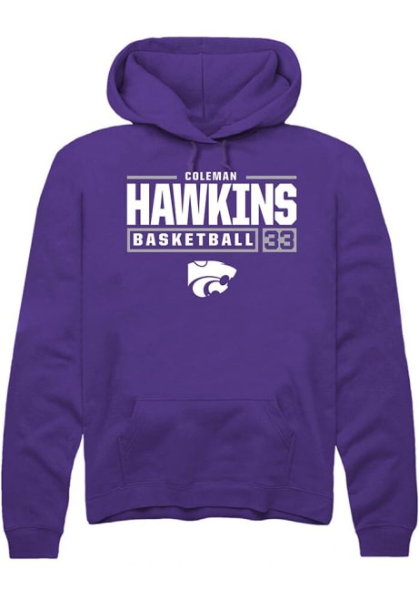 Coleman Hawkins Rally Mens Purple K-State Wildcats NIL Stacked Box Hooded Sweatshirt