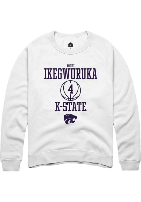 Mobi Ikegwuruka Rally Mens White K-State Wildcats NIL Sport Icon Crew Sweatshirt