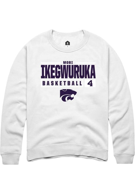 Mobi Ikegwuruka Rally Mens White K-State Wildcats NIL Stacked Box Crew Sweatshirt