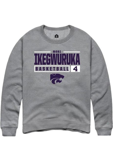 Mobi Ikegwuruka Rally Mens Graphite K-State Wildcats NIL Stacked Box Crew Sweatshirt