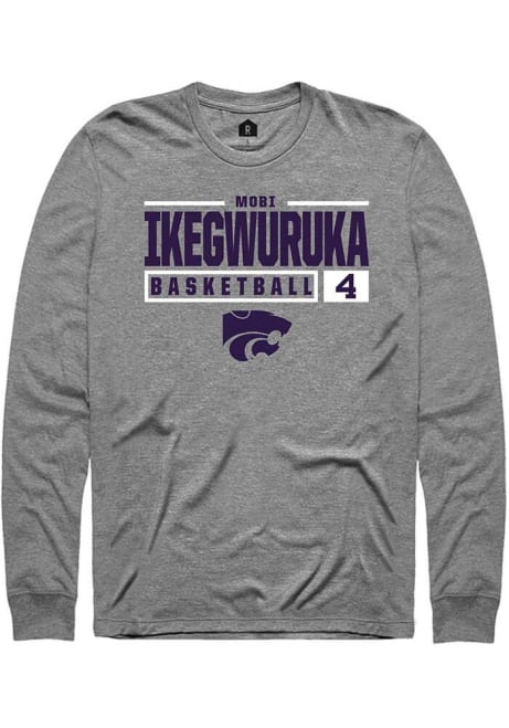 Mobi Ikegwuruka Rally Mens Graphite K-State Wildcats NIL Stacked Box Tee