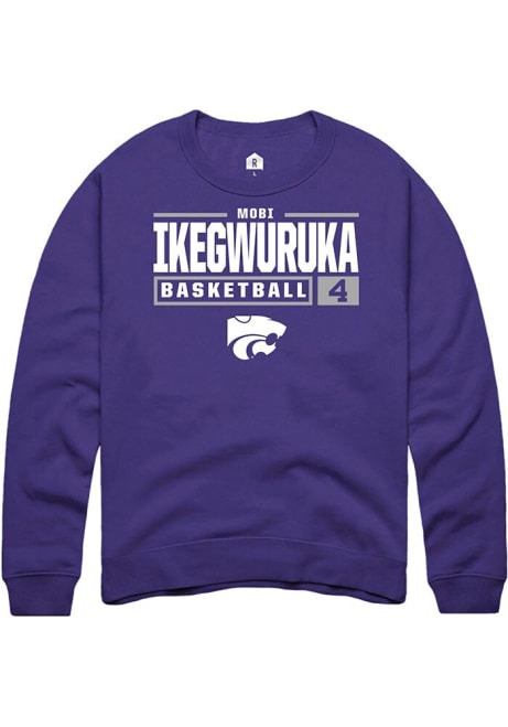 Mobi Ikegwuruka Rally Mens Purple K-State Wildcats NIL Stacked Box Crew Sweatshirt