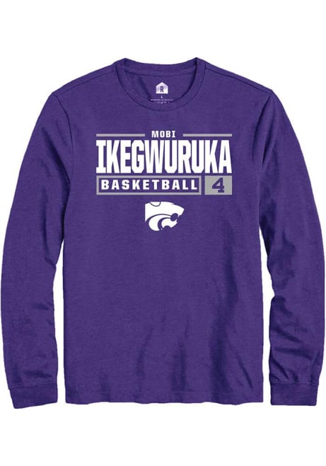 Mobi Ikegwuruka Rally Mens Purple K-State Wildcats NIL Stacked Box Tee