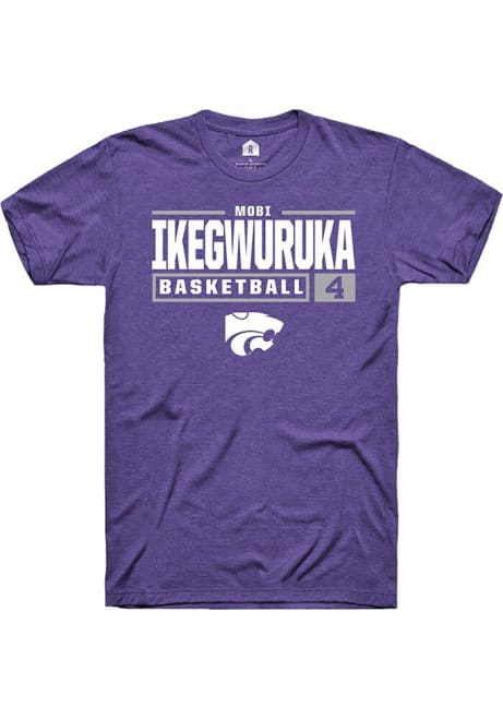 Mobi Ikegwuruka Purple K-State Wildcats NIL Stacked Box Short Sleeve T Shirt