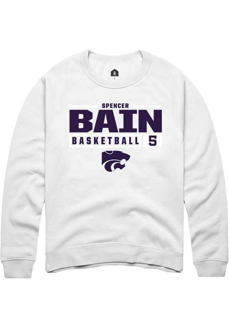 Spencer Bain Rally Mens White K-State Wildcats NIL Stacked Box Crew Sweatshirt