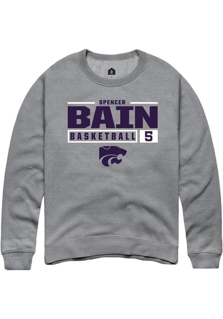 Spencer Bain Rally Mens Graphite K-State Wildcats NIL Stacked Box Crew Sweatshirt