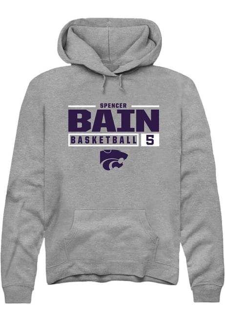 Spencer Bain Rally Mens Graphite K-State Wildcats NIL Stacked Box Hooded Sweatshirt