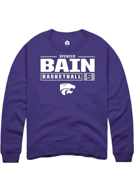 Spencer Bain Rally Mens Purple K-State Wildcats NIL Stacked Box Crew Sweatshirt