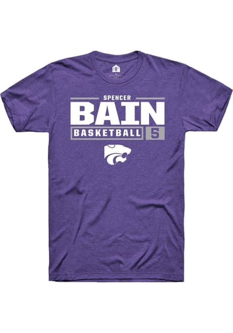 Spencer Bain Purple K-State Wildcats NIL Stacked Box Short Sleeve T Shirt