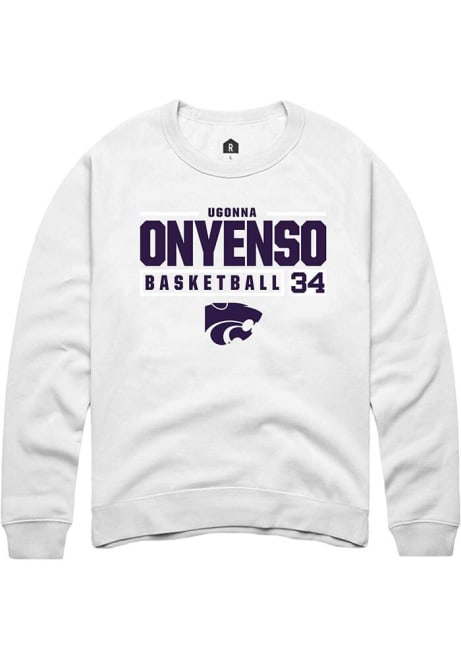 Ugonna Onyenso Rally Mens White K-State Wildcats NIL Stacked Box Crew Sweatshirt