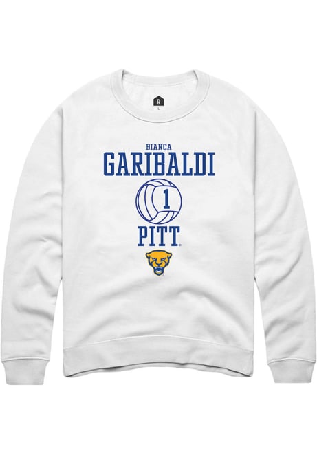 Bianca Garibaldi Rally Mens White Pitt Panthers NIL Sport Icon Crew Sweatshirt